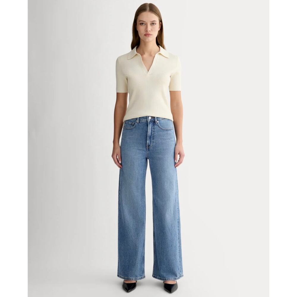 Everlane The Way-High Sailor Jean Vintage Blue Wide Leg High Rise Denim 26Short - Picture 2 of 11